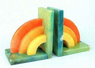 Italian Art Deco Bookends Vintage Hand Carved Alabaster Rainbow Arch Sculpture