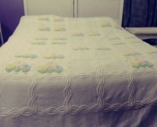 Pink/white Floral Vintage Chenille Bedspread Fresh Full Sized Wow