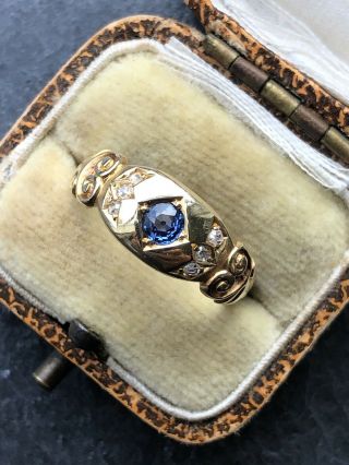 Antique Victorian 18ct Gold Sapphire And Diamond 5 Stone Ring Cluster