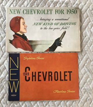 2 Vintage 1949 & 1950 Chevrolet Car Advertising Foldout Brochures