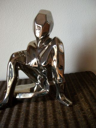 Jaru California Pottery Cubist Modern Platinum Chrome Female Nude Sculpture