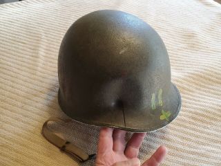 U.  S.  M1 Helmet Wwii - A Casualty Of War - Very Rare And Unusual Find