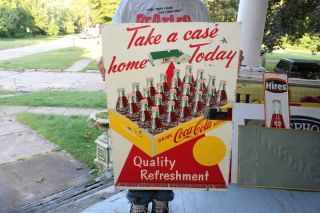 Rare Vintage 1954 Coca Cola Take A Case Home Soda Pop Gas Station 28 " Metal Sign