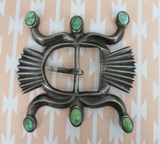 early pre 1930s Navajo sterling turquoise sand cast belt buckle 2
