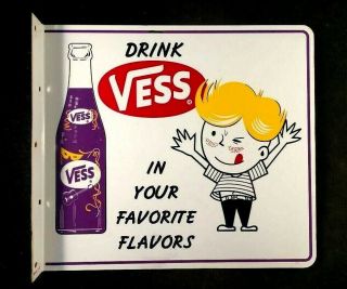 Vintag Vess Soda Drink In Your Favorite Flavors Flange Sign Rare Old Advertising