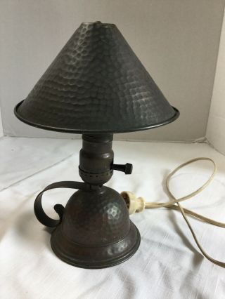 Vintage Hammered Copper Bedside Table Lamp Arts & Crafts MCM Leviton 2
