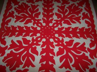 Vintage Handmade & Quilted Christmas RED & WHITE Heirloom Patchwork Quilt 89 