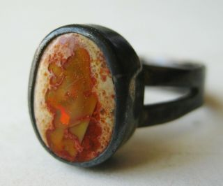 Vtg Native American Navajo Indian Sterling Silver Orange Fire Opal Ring Sz 8