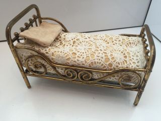 Antique Marklin Dolls House Brass Single Bed Vintage German Dollhouse Furniture