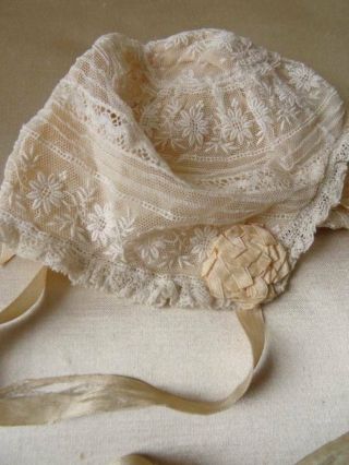 A Antique Victorian Lace & Silk Rosette C.  1900