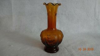 Vintage Amber Glass Bud Vase Floral Mold - Imperial Glass Co Mark " G " & " I "