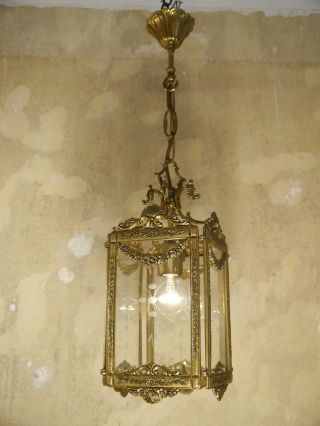 Rare Brass Lantern Solid Ceiling Lamp Fixtures Chandelier Glass