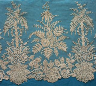 Antique Brussels Applique Lace Fragment With Tree Ferns