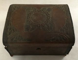 Antique Leather Covered Arts And Crafts Period Jewelry Box Cordova Shop Buffalo