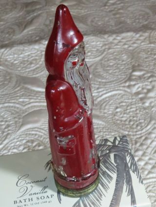 VINTAGE RARE ANTIQUE SANTA CLAUS TALL GLASS CANDY CONTAINER FIGURAL FIGURINE 2