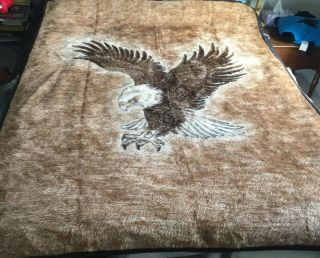 Vintage Biederlack Of America Blanket Throw Bald Eagle Made In Usa Fleece Fluffy