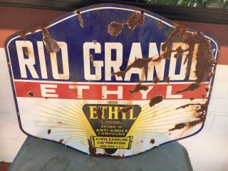 Vintage Rio Grande Ethyl Double Sided Porcelain Sign Rare Gas Oil 24x30