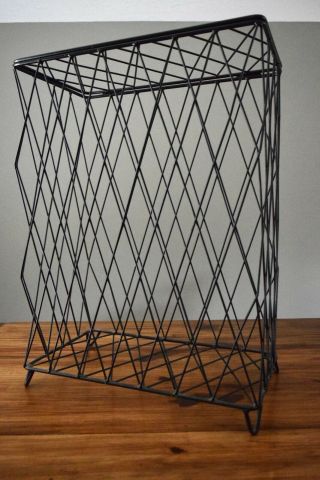 Vintage 50s Mid Century Modern Wire Metal Hairpin Clothes Basket Hamper