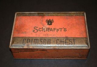 Vintage Metal Schrafft’s Candy Box: Crimson Chest: One Pound Net