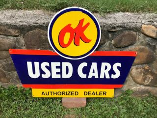 " Ok Cars " Large,  Heavy Double Sided Porcelain Dealer Sign (36 " X 28 ")