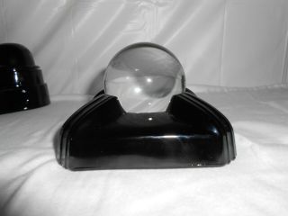 Vintage Art Deco Crystal Gazing Ball With Black Glass Stand - 1920 