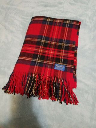 Vintage Pendleton 100 Pure Virgin Wool Red Plaid Fringed Blanket,  70” X 53 "