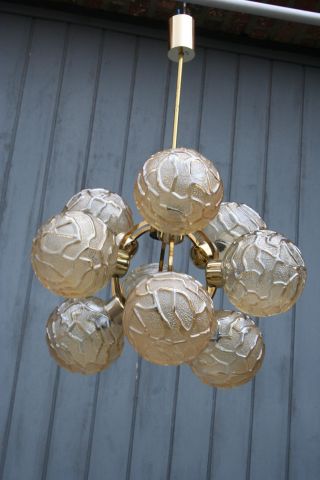 Atomic SPUTNIK 9 globes amber glass Mid century 60 ' s Chandelier lamp 2