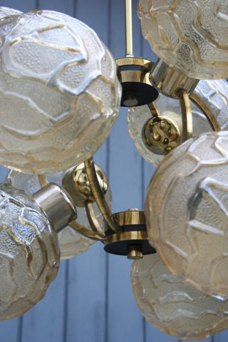 Atomic SPUTNIK 9 globes amber glass Mid century 60 ' s Chandelier lamp 3
