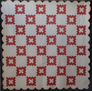 Finely Quilted Antique C1900 Red & White Album Quilt Christmas Decor 79x79