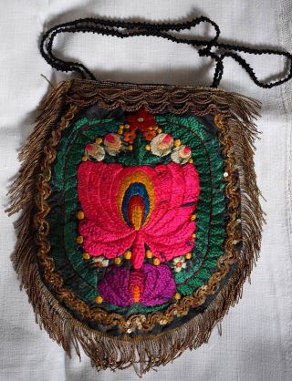 Antique Silk /paillette Hand Embroidered Unique Matyo Purse