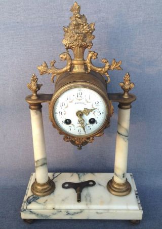 Antique Empire Style French Clock Bronze And Marble 19th Century Rings