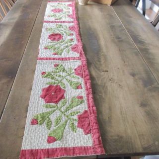 Great Quilting Antique 1850 Red Green Cutter Quilt Piece 48 X 9 " Crafting Runner