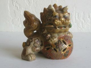 Fine Old Japanese Kutani Satsuma Moriage Porcelain Gilt Foo Dog Statue Figure