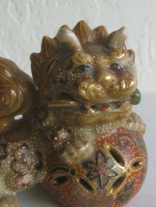 Fine Old Japanese Kutani Satsuma Moriage Porcelain Gilt Foo Dog Statue Figure 2