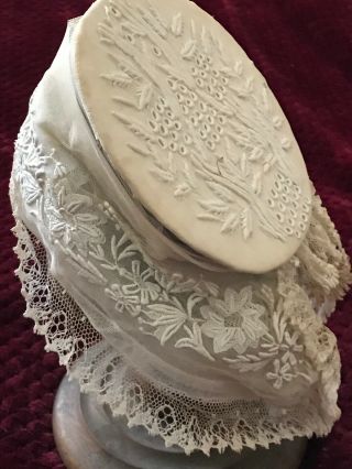 Museum Quality Antique Pre 1900 Ladies Bonnet - Hand Embroidery On Tulle