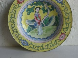 Fine Old Antique Chinese Cantonese Cloisonne Enamel over Brass Bowl Dish SIGNED 3