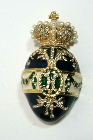 Vintage Joan Rivers Faberge Inspired Blue & Green E.  Large Pendant Brooch Pin
