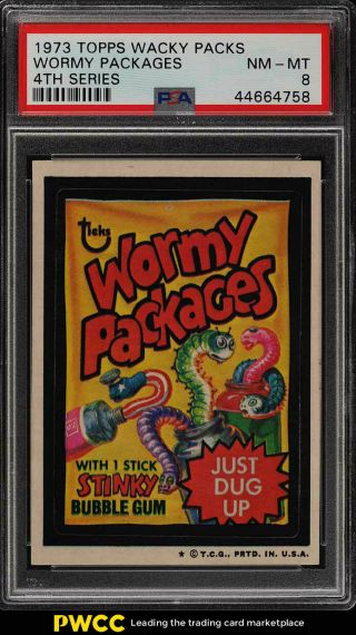 1973 Topps Wacky Packs 4th Series Wormy Packages Psa 8 Nm - Mt (pwcc)