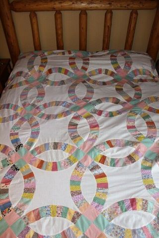 Vintage 1950s Double Wedding Ring Quilt Top 80 " X 103 "