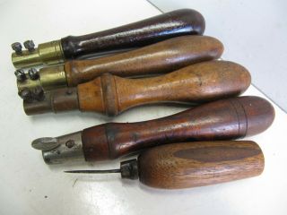 EARLY VINTAGE PAD SAW HANDLES (NO SAW BLADES),  and ONE LEATHER WORKER ' S AWL 2