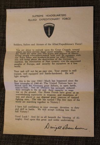 Wwii Us D - Day Landings 1944 June 6th Eisenhower Leaflet Authentic
