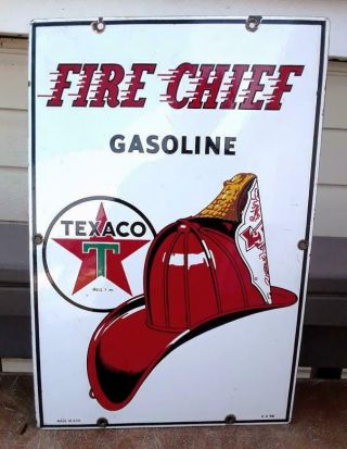 Vintage " Texaco " Fire Chief 1956 Porcelain Metal Pump Plate Sign