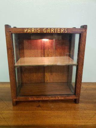 Antique Paris Garters Lighted Wood Glass General Store Display Case Haberdashery 2