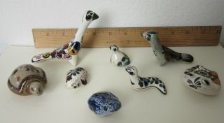 8 Vintage Miniature Mexican Pottery Figurine Animal Bird,  Snake,  Turtle,  Frog