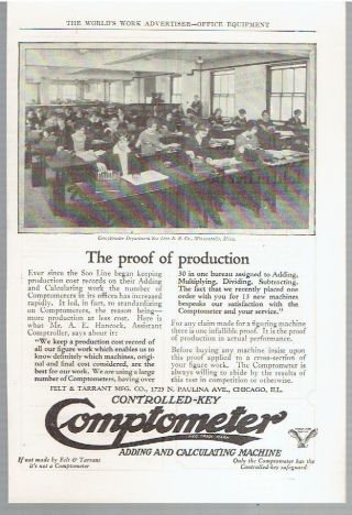 Vintage,  1925 - Controlled - Key Comptometer Adding & Calculating Ad