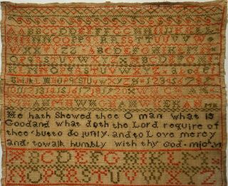 EARLY 19TH CENTURY RED HOUSE,  MOTIF & ALPHABET SAMPLER BY CHRISTIAN HENRY - 1816 2