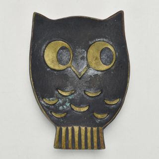 Walter Bosse Cast Brass Or Bronze Figural Owl Pin Dish / Ashtray Mid Century