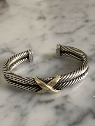David Yurman Sterling Silver And 14k Yellow Gold X Double Cable Bracelet Vintage