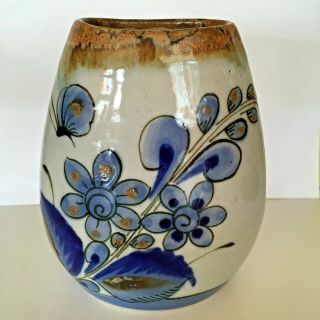 Ken Edwards,  El Palomar Blue Bird & Butterfly 5 " Tall Oval Vase.  Tonala Pottery