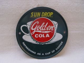 Vintage 5.  75 " Embossed Tin Metal Sun Drop Golden Girl Cola Advertising Sign